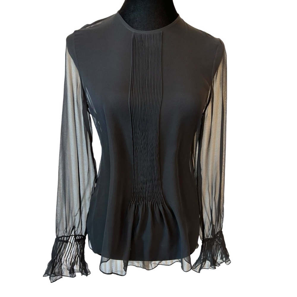 Worth Black Pleated Ruffle Sheer Top - Picture 2 of 6
